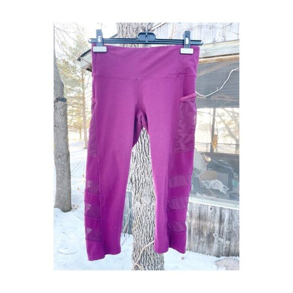 Move by Ardene Purple Crop Leggings Activewear Sport Sheer Leg Panels Sz S - Picture 1 of 9